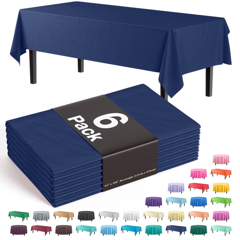Party Solids 6-Pack Premium Plastic Tablecloth 54in. x 108in. Rectangle Plastic Table Cover - Navy - Image 1